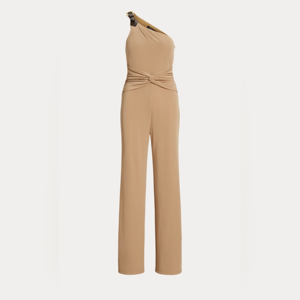 Ralph Lauren Tan Buckled Shoulder Jumpsuit